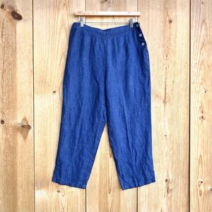 Cut Loose Blue Linen Cropped Pants Pockets Sz Medium